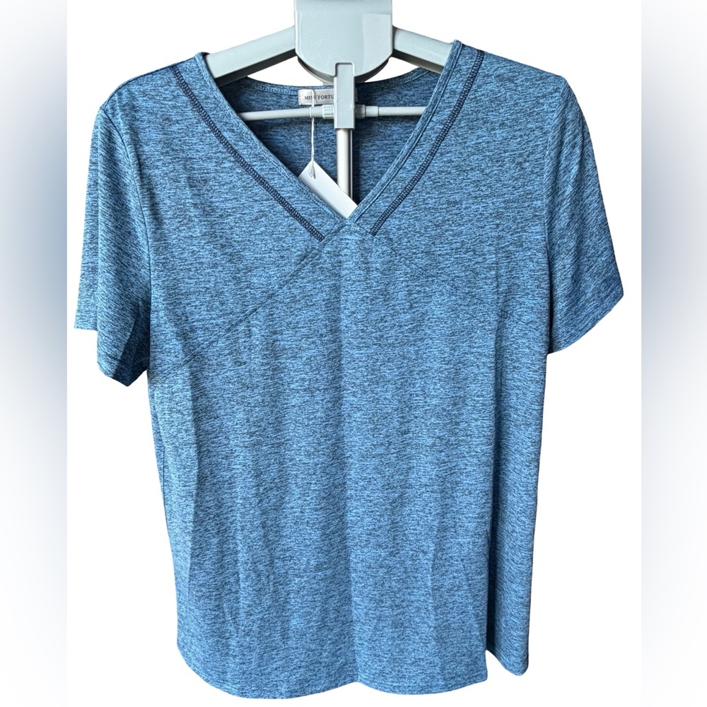 Heathered Blue V-Neck Short Sleeve Tee -